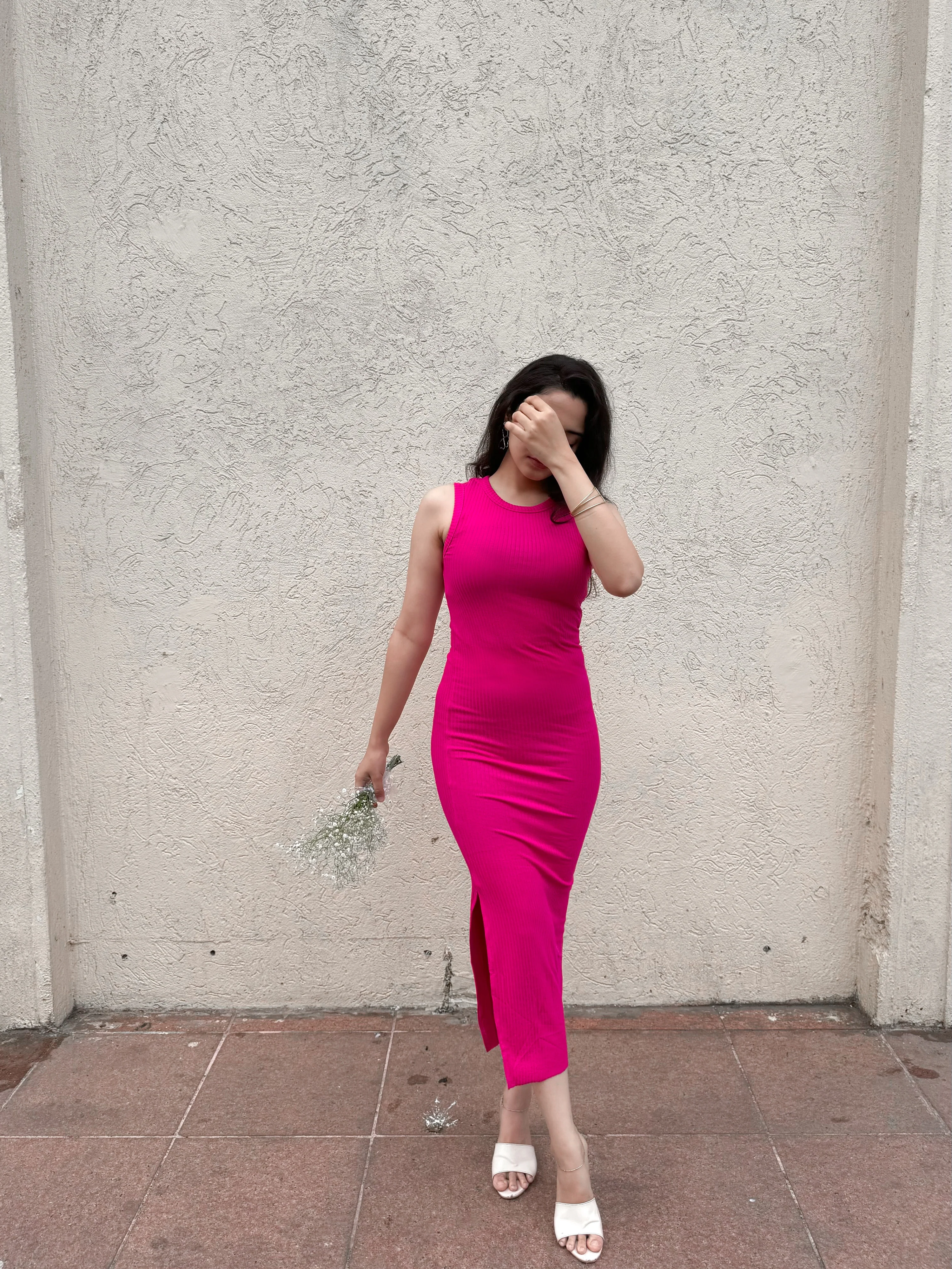 Pink Bodycon Dress with Slit - Image 4