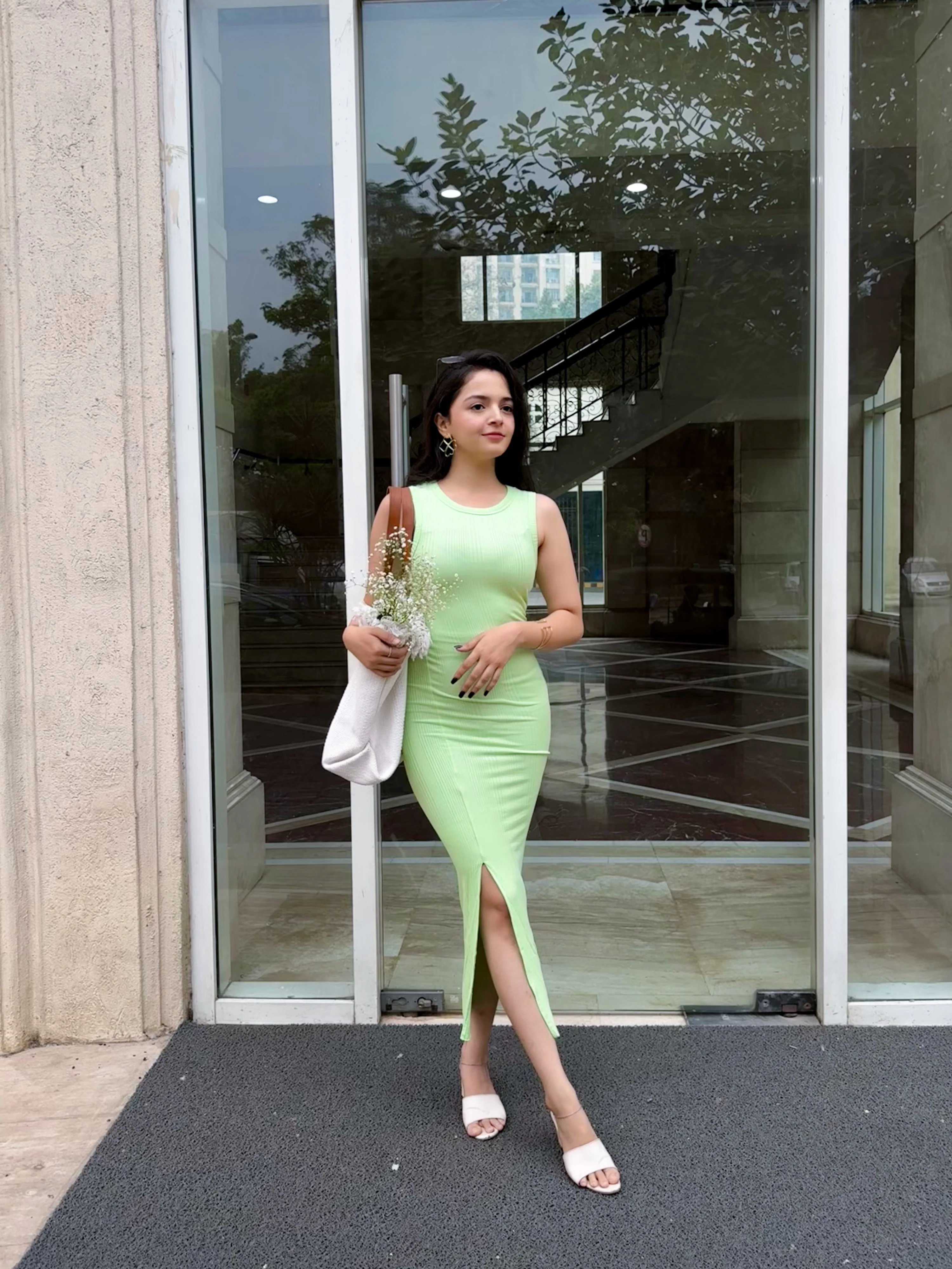 Mint Green Bodycon Dress with Slit - Image 4